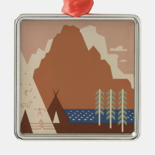 Montana State: Indian Tribes, Mountains, Prairie Metal Ornament