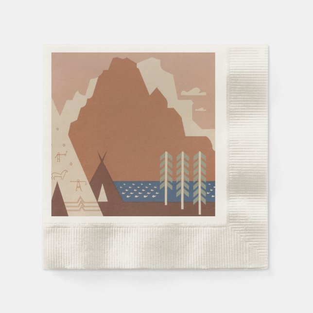 Montana State: Indian Tribes, Mountains, Prairie Napkin (Front)