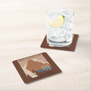 Montana State: Indian Tribes, Mountains, Prairie Square Paper Coaster