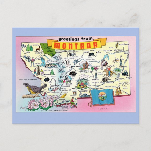 Montana State Map Postcard (Front)
