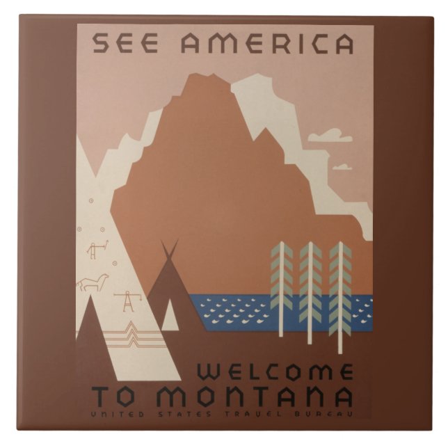 Montana State: Mountains, Tribes, Big Sky Country Ceramic Tile (Front)