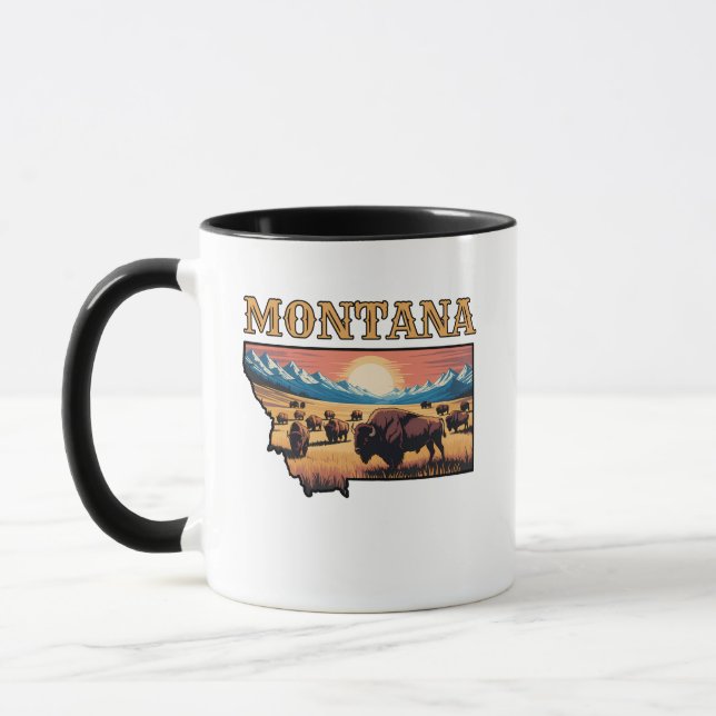 Montana State Outline Tattoo Bison & Mountains  Mug (Left)