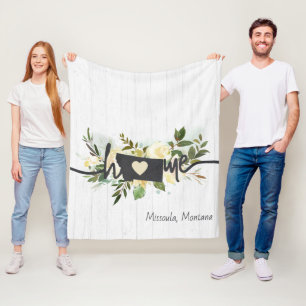 Montana State Personalised Your Home City Rustic Fleece Blanket