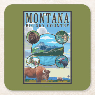 Montana State Scenes Square Paper Coaster