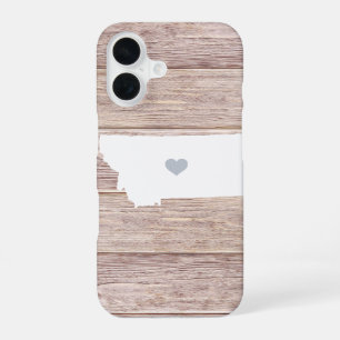Montana State Silhouette Rustic Wood Look iPhone 16 Case