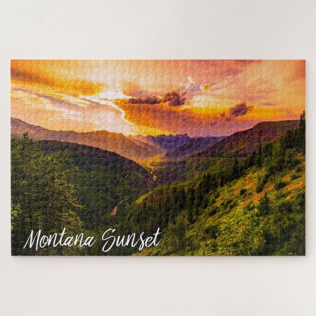 Montana Sunset Mountain Valley River and Trees Jigsaw Puzzle (Horizontal)
