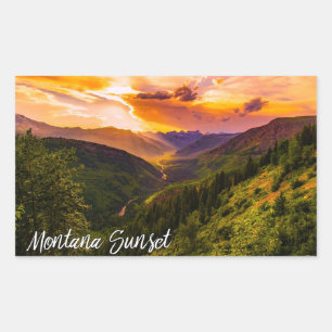 Montana Sunset Mountain Valley River and Trees Rectangular Sticker