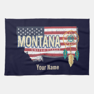 Montana United States Retro State Map Vintage USA Tea Towel