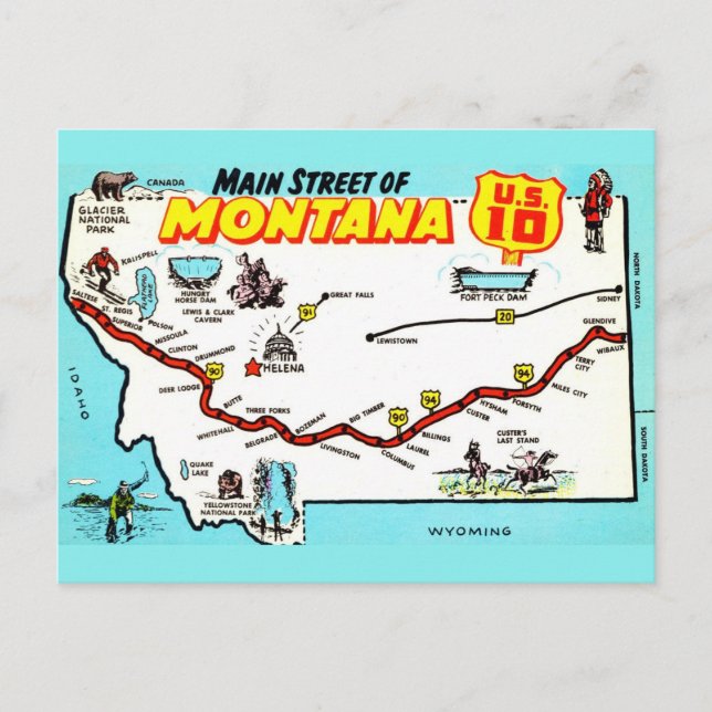 Montana US 10 Map Postcard (Front)