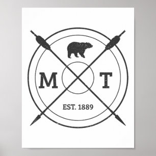 Montana Usa Vintage Grizzly Bear America Souvenir Poster