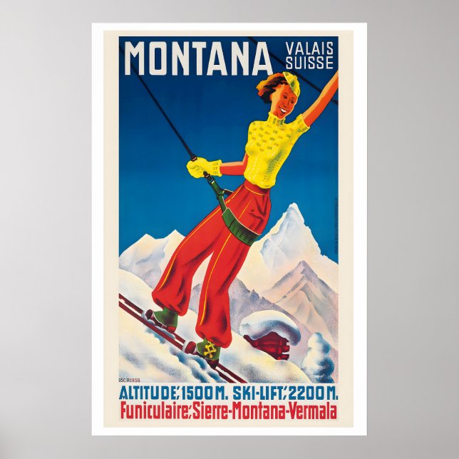 Montana Valais Switzerland Vintage Ski Poster (Front)