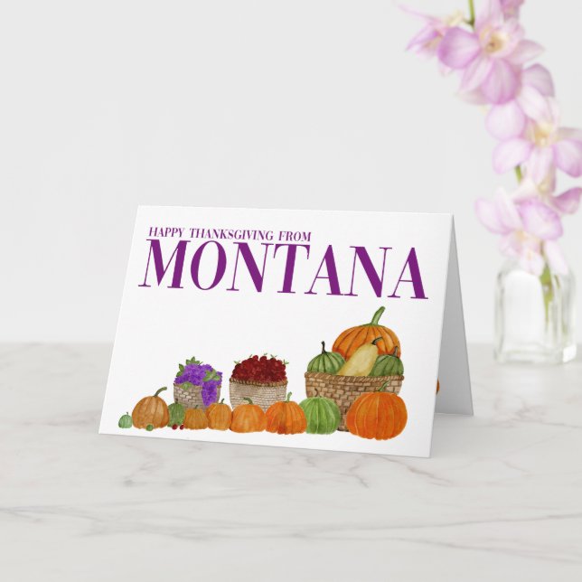 Montana Watercolor Pumpkins Thanksgiving Card (Orchid)