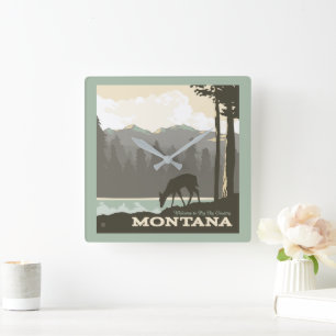 Montana Welcome to Big Sky Country Square Wall Clock