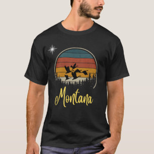 Montana with Vintage Sun and Flock of Birds. Black T-Shirt