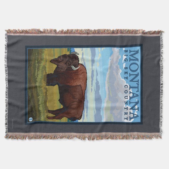 MontanaBison Vintage Travel Poster Throw Blanket (Front)