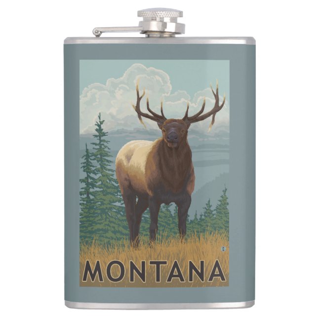 MontanaElk Scene Hip Flask (Front)