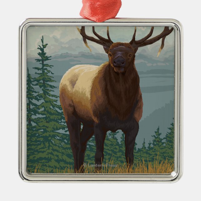 MontanaElk Scene Metal Ornament (Front)
