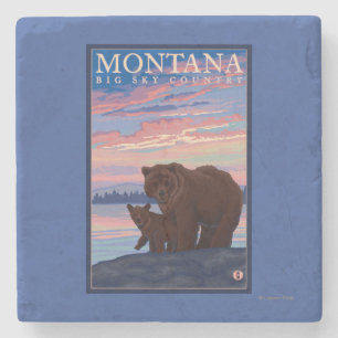 MontanaMomma Bear and Cub Vintage Travel Stone Coaster