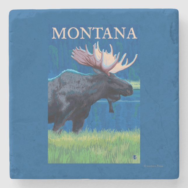 MontanaMoose Vintage Travel Poster Stone Coaster (Front)