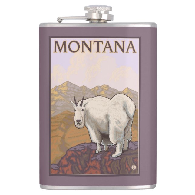 MontanaMountain Goat Vintage Travel Poster Hip Flask (Front)