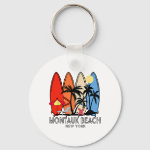 Montauk Beach New York Retro Surfboard Vintage Key Ring