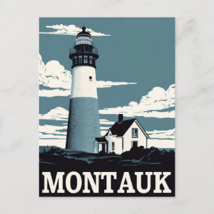 Montauk Lighthouse Retro Travel Postcard