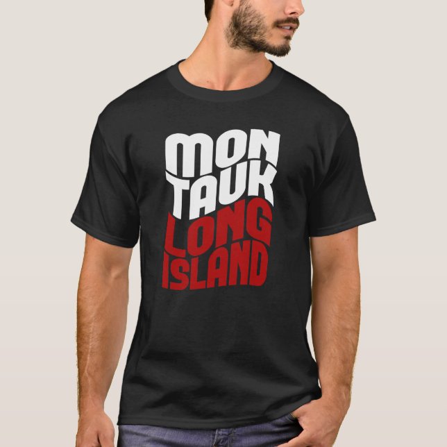 Montauk Long Island T-shirt - Red White (Front)