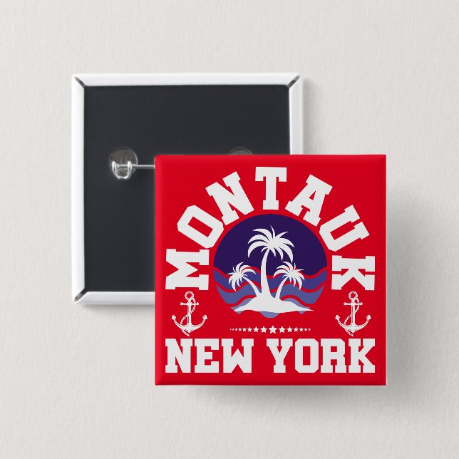 Montauk,New York 15 Cm Square Badge (Front & Back)