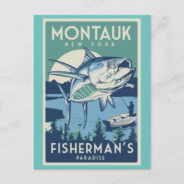 Montauk New York fisherman's paradise Postcard (Front)