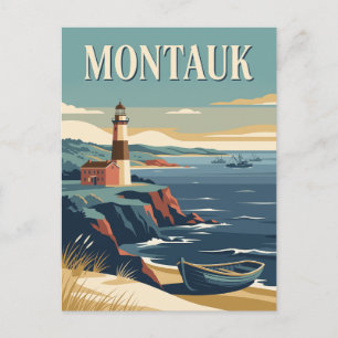 Montauk New York Lighthouse Coastal Travel Poster Postcard