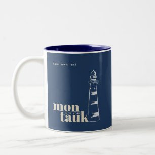 Montauk New York scribbled lighthouse Two-Tone Coffee Mug