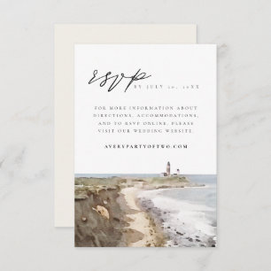 MONTAUK New York Watercolor Lighthouse RSVP Card