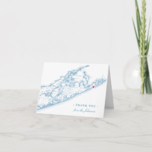 Montauk NY Map Wedding Personalised Thank You Card