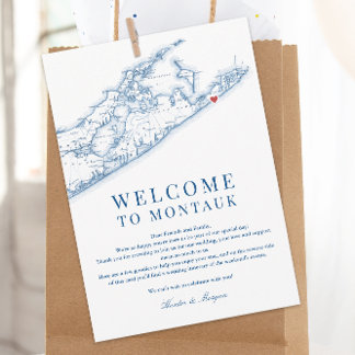 Montauk NY Map Wedding Welcome Letter Navy Blue Thank You Card