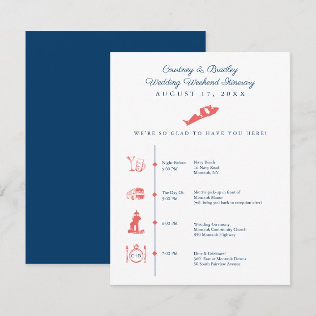Montauk NY Wedding Reception Itinerary Timeline En Enclosure Card (Front/Back)