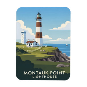 Montauk Point Lighthouse, Coastal Cliff & Sailboat Magnet