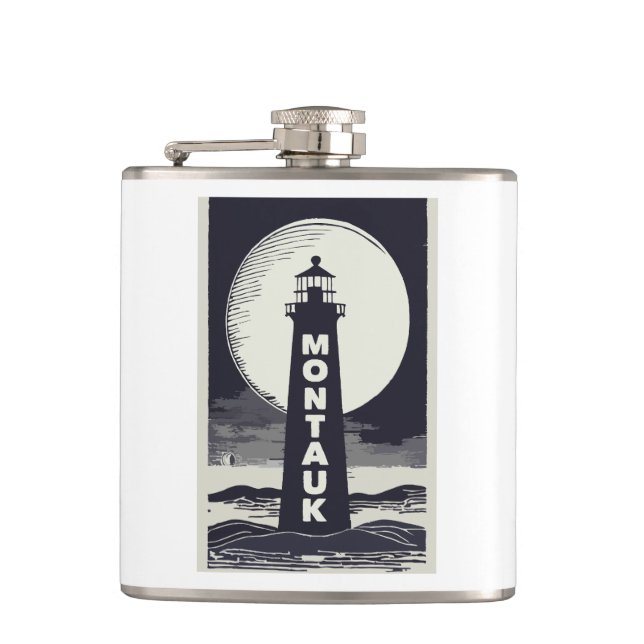 Montauk Point Lighthouse Moon Hip Flask (Front)