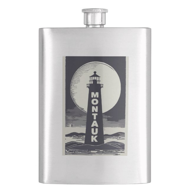 Montauk Point Lighthouse Moon Hip Flask (Front)