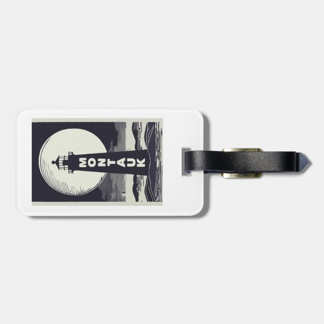 Montauk Point Lighthouse Moon Luggage Tag (Back Horizontal)