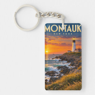 Montauk Point Lighthouse Sunset New York Key Ring