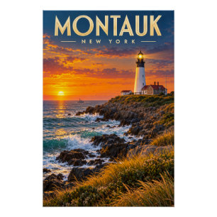 Montauk Point Lighthouse Sunset New York Poster