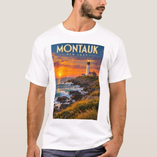 Montauk Point Lighthouse Sunset New York T-Shirt