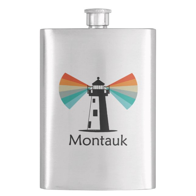 Montauk Point New York Lighthouse Rainbow Hip Flask (Front)