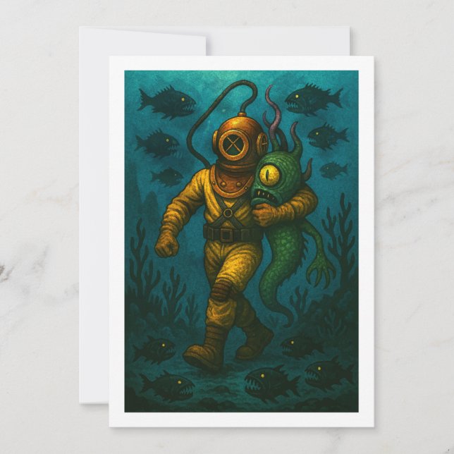 Montauk Salvage Co. Diver with friend 5x7 Blank   Save The Date (Front)