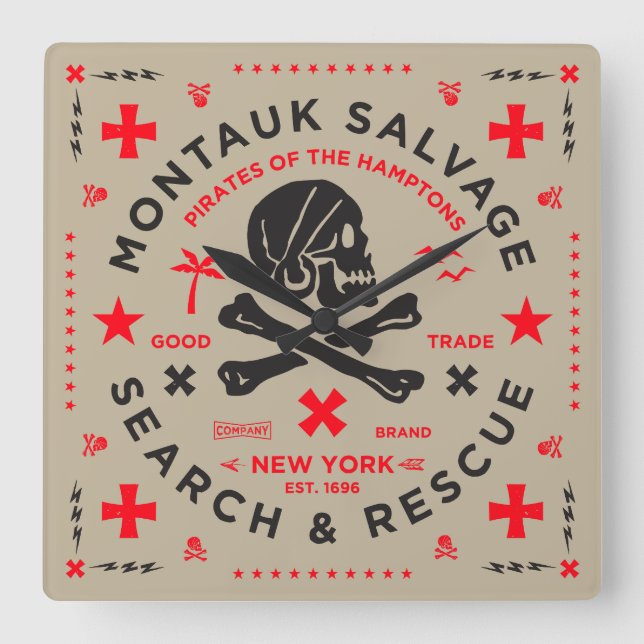Montauk Salvage Co. Military Style Wall Clack Square Wall Clock (Front)