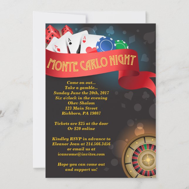 MONTE CARLO CASINO NIGHT Fund Raising Invitation (Front)