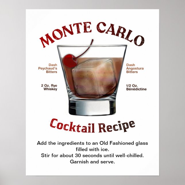 Monte Carlo Cocktail Recipe 16"X20"  Poster (Front)
