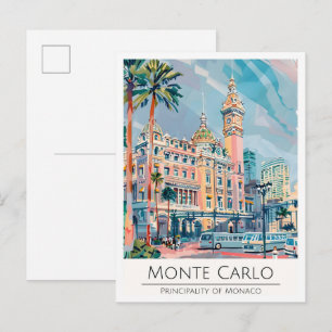 Monte Carlo Monaco Art Illustration Travel Postcard