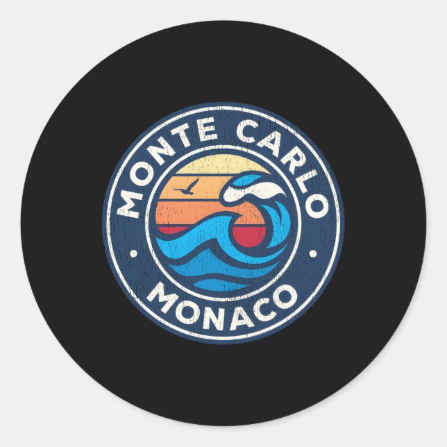 Monte Carlo Monaco Nautical Waves Classic Round Sticker (Front)