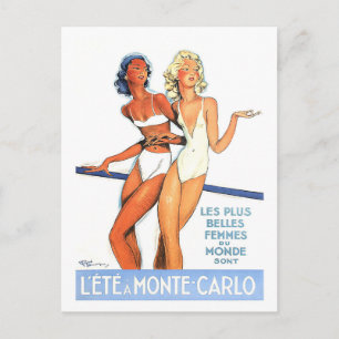 Monte Carlo, women in swimsuit, vintage, travel Postcard